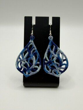 Homemade Varigated Blue Lace Teardrop Earrings